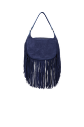 BOLSA MÉDIA EM CAMURÇA AZUL NAVAL COM FRANJAS