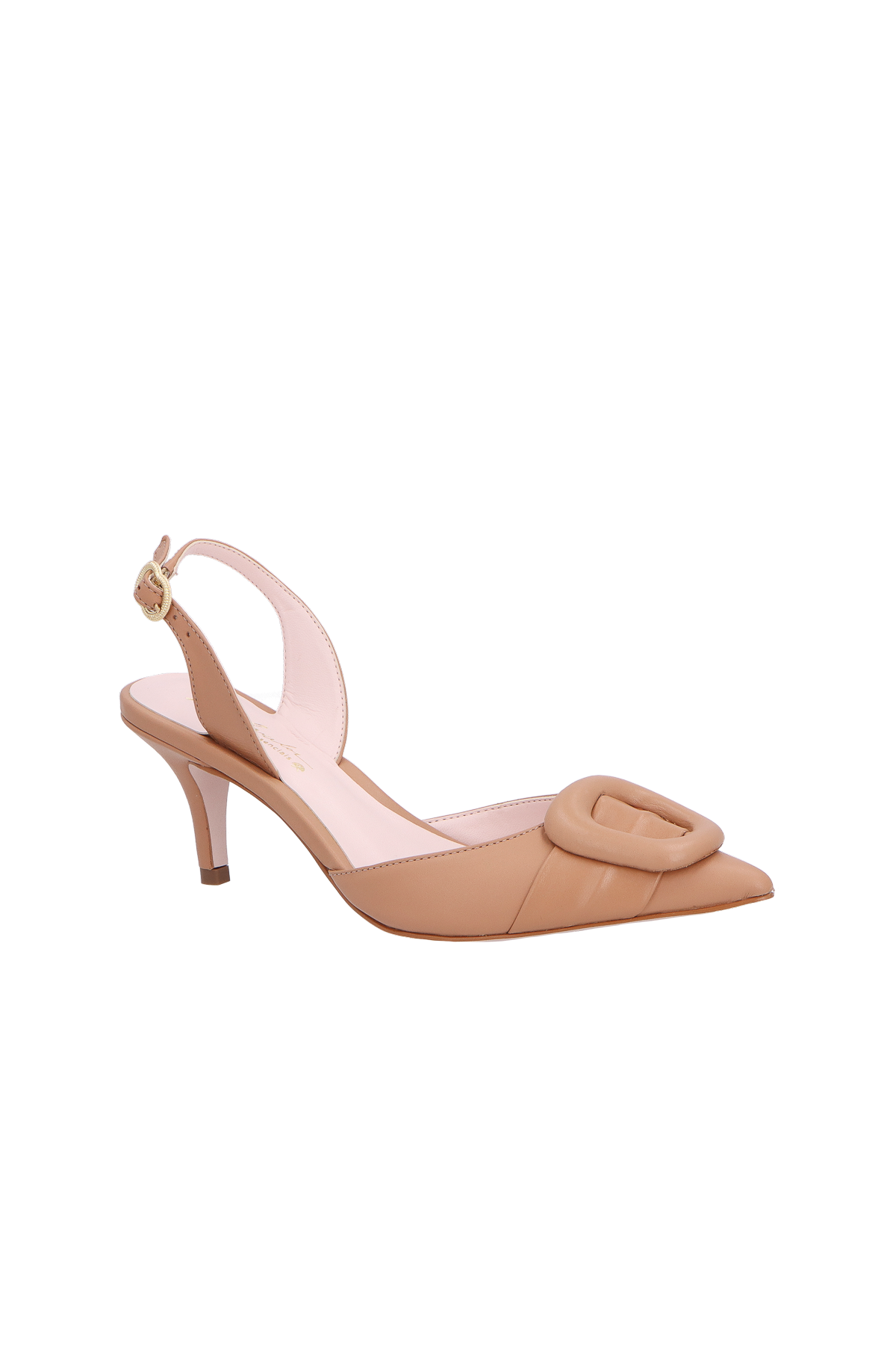 SCARPIN SLINGBACK ENFEITE ACOLCHOADO EM COURO BEGE BLUSH