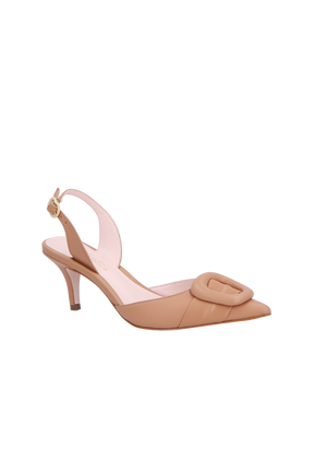 SCARPIN SLINGBACK ENFEITE ACOLCHOADO EM COURO BEGE BLUSH
