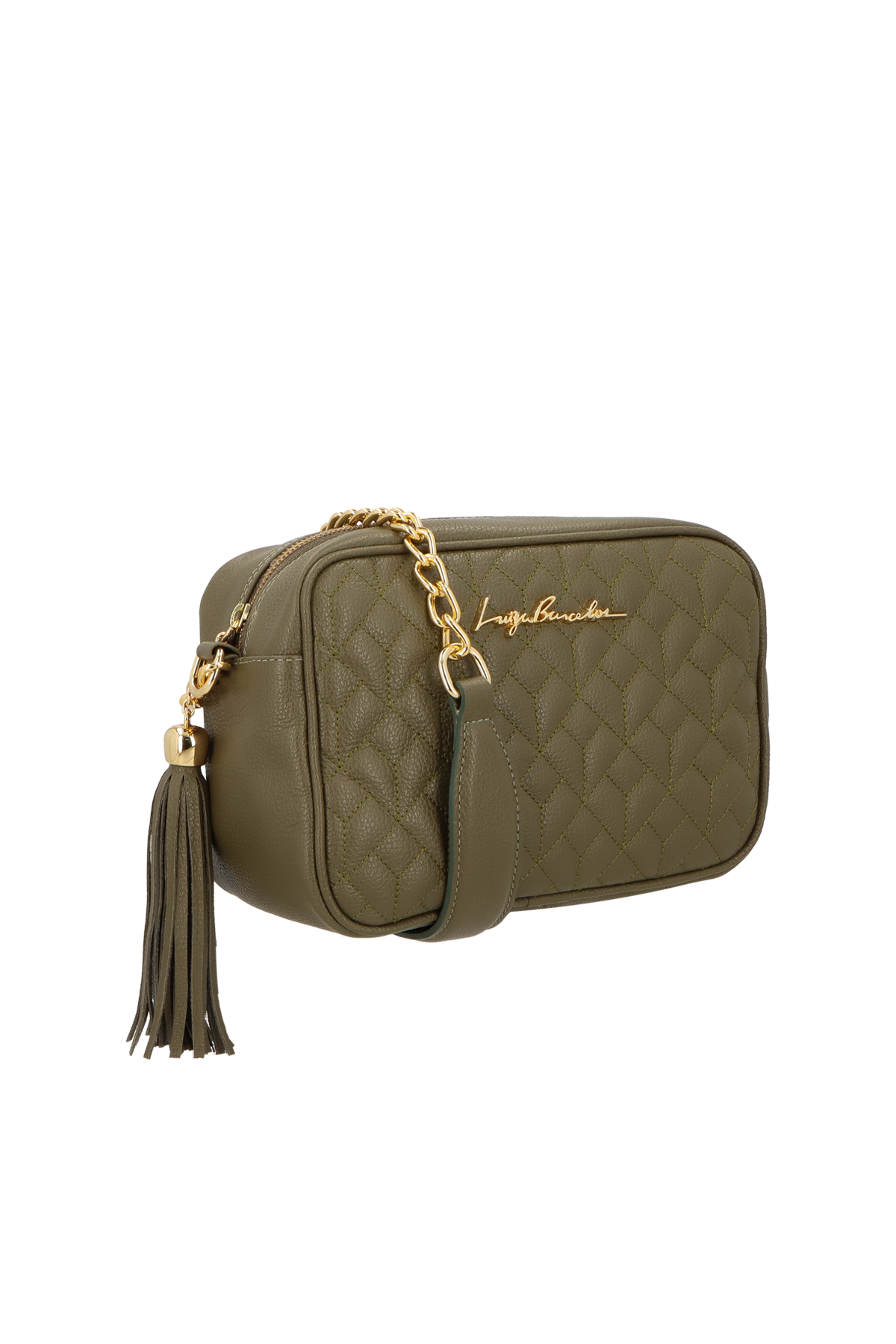 BOLSA MÉDIA EM COURO VERDE TOMILHO COM CORRENTE OURO