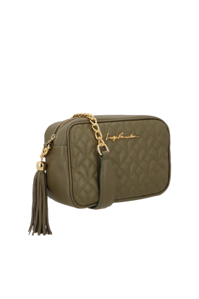 BOLSA MÉDIA EM COURO VERDE TOMILHO COM CORRENTE OURO