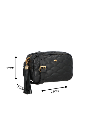 BOLSA MÉDIA EM COURO PRETO MATELASSÊ CALIANDRA