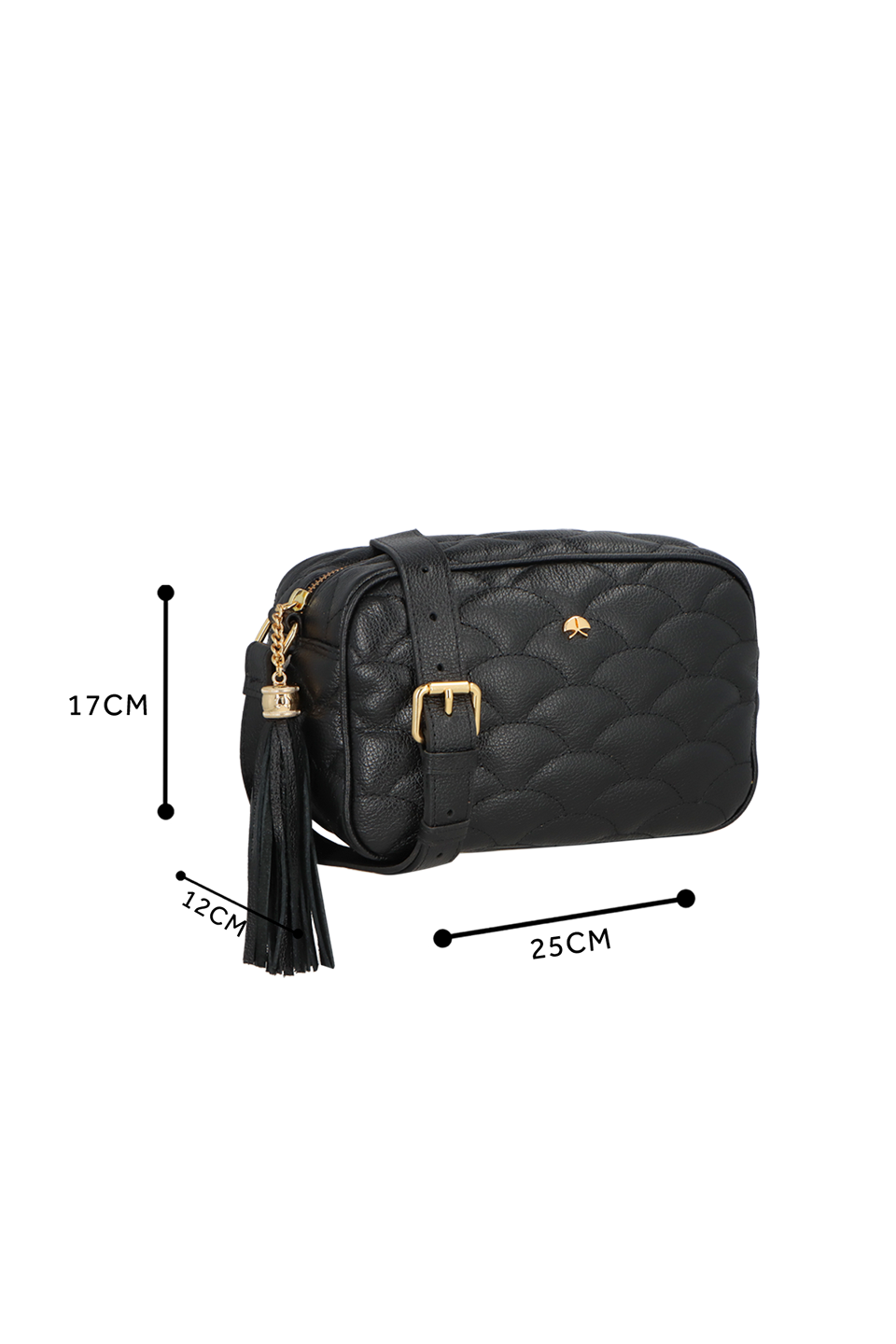 BOLSA MÉDIA EM COURO PRETO MATELASSÊ CALIANDRA