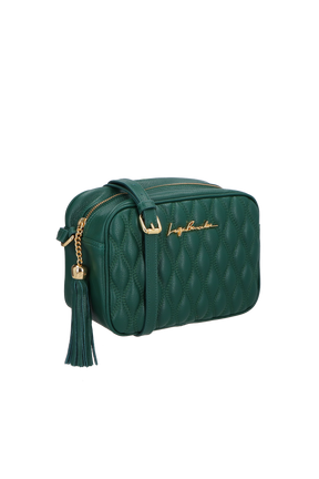 BOLSA MÉDIA EM COURO ESMERALDA COM MATELASSÊ E PINGENTE