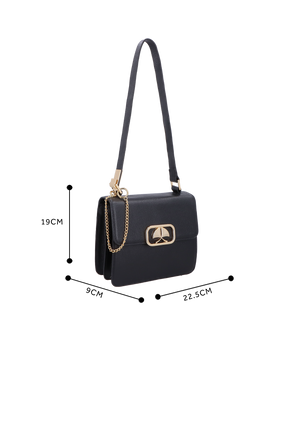 BOLSA TRANSVERSAL PEQUENA PRETA EM COURO