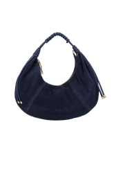BOLSA EM CAMURÇA AZUL NAVAL COM ENFEITE METÁLICO GRANDE