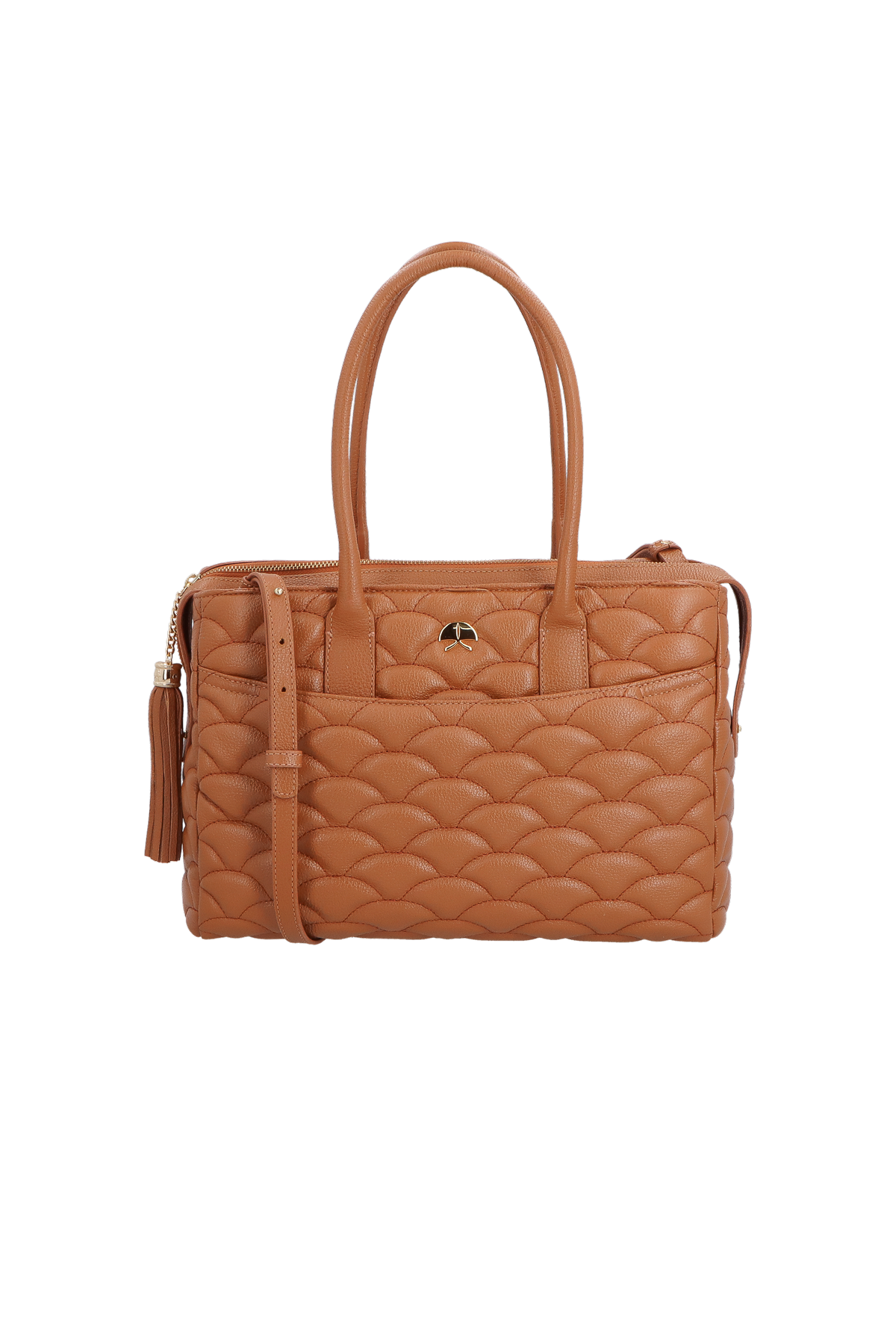 BOLSA MÉDIA EM COURO CARAMELO COM MATELASSÊ CALIANDRA