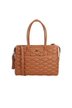 BOLSA MÉDIA EM COURO CARAMELO COM MATELASSÊ CALIANDRA