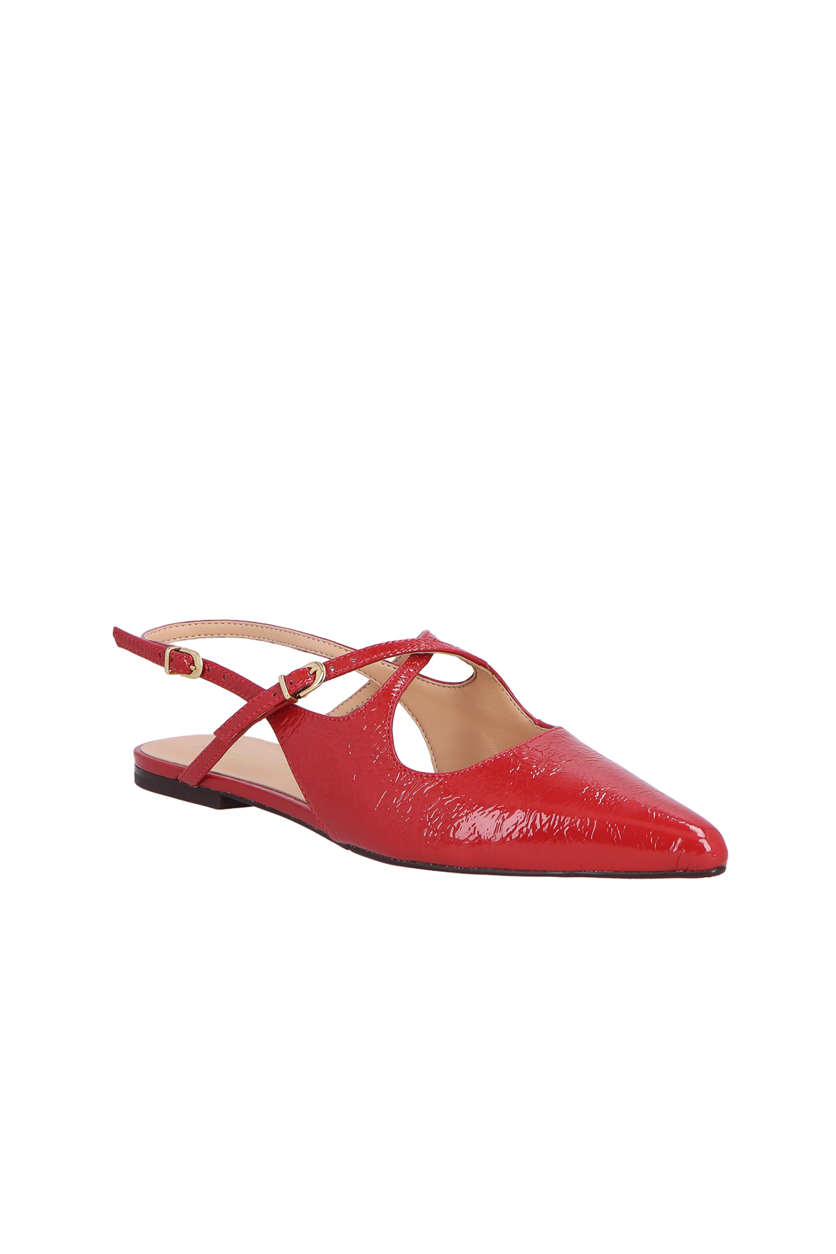 SAPATILHA DE BICO FINO EM VERNIZ VERMELHO RED COM RECORTES
