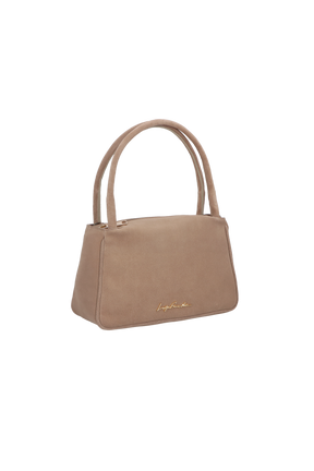 BOLSA DE ALÇA DUPLA CURTA EM CAMURÇA BEGE FENDI MÉDIA