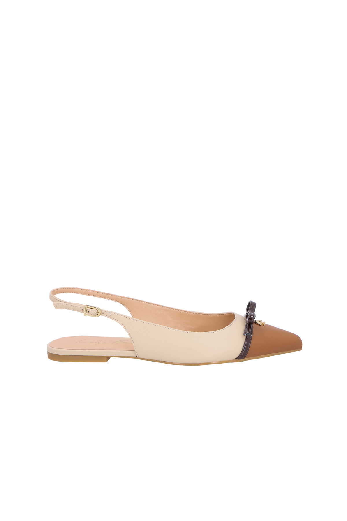 SAPATILHA SLINGBACK EM COURO NATA COM BICO CARAMELO