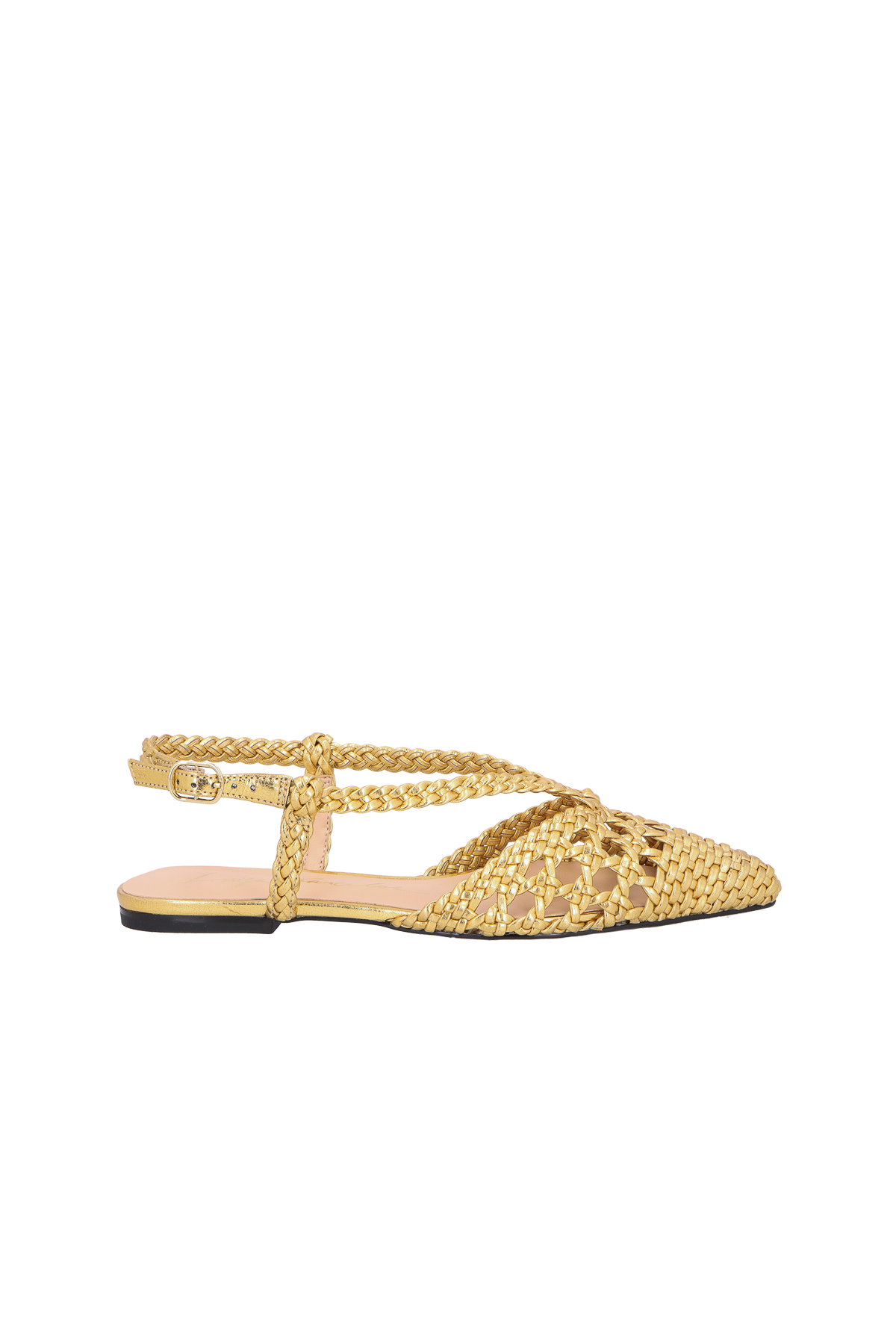 SAPATILHA SLINGBACK TRANÇADA METALIZADA OURO