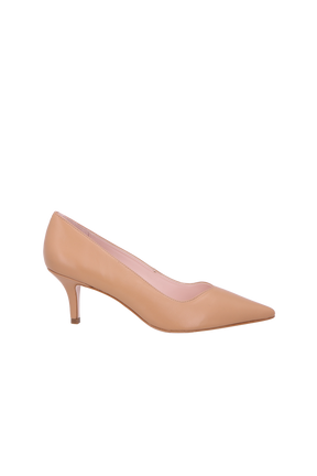 SCARPIN EM COURO BEGE BLUSH DE SALTO FINO MÉDIO E BICO FINO
