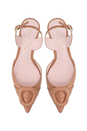 SCARPIN SLINGBACK ENFEITE ACOLCHOADO EM COURO BEGE BLUSH
