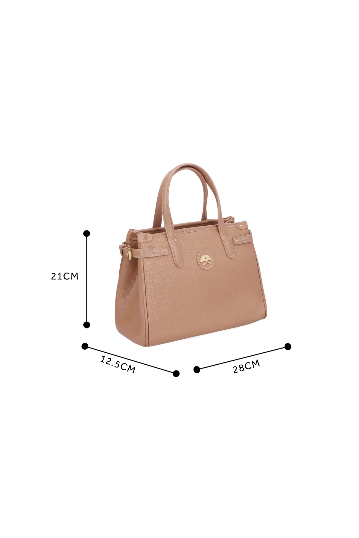 BOLSA MÉDIA EM COURO BEGE COM ALÇA ESTRUTURADA