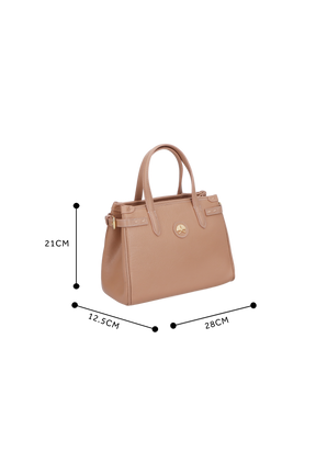 BOLSA MÉDIA EM COURO BEGE COM ALÇA ESTRUTURADA