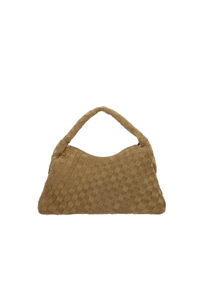 BOLSA HOBO EM CAMURÇA TRESSÊ VERDE ASPARGO MÉDIA