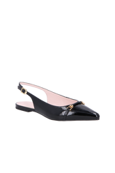 SAPATILHA SLINGBACK BICO FINO EM VERNIZ PRETO COM BRIDÃO