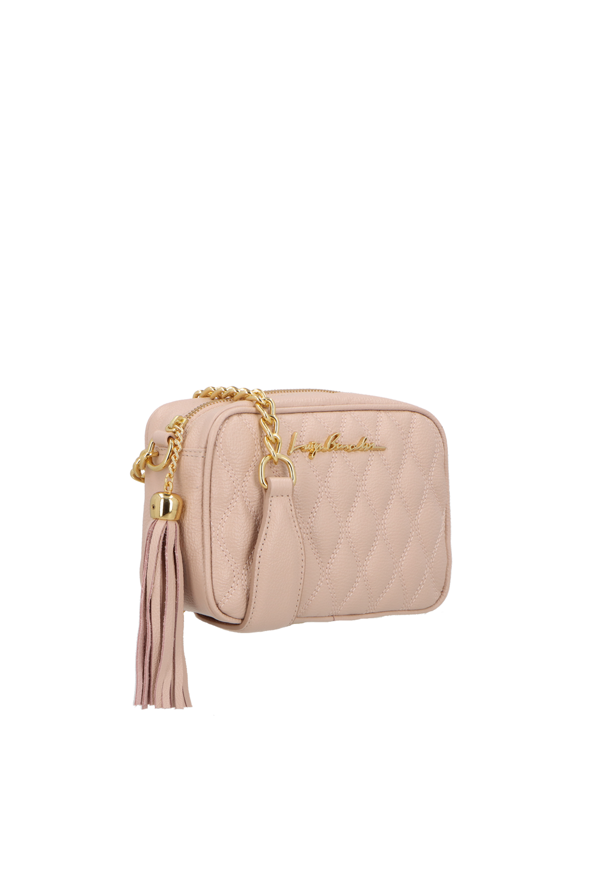 BOLSA CLÁSSICA EM COURO ROSA CASHMERE E ALÇA DE CORRENTES PEQUENA