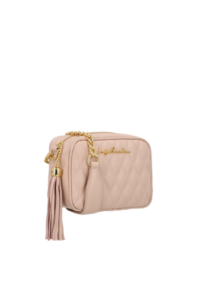 BOLSA CLÁSSICA EM COURO ROSA CASHMERE E ALÇA DE CORRENTES PEQUENA