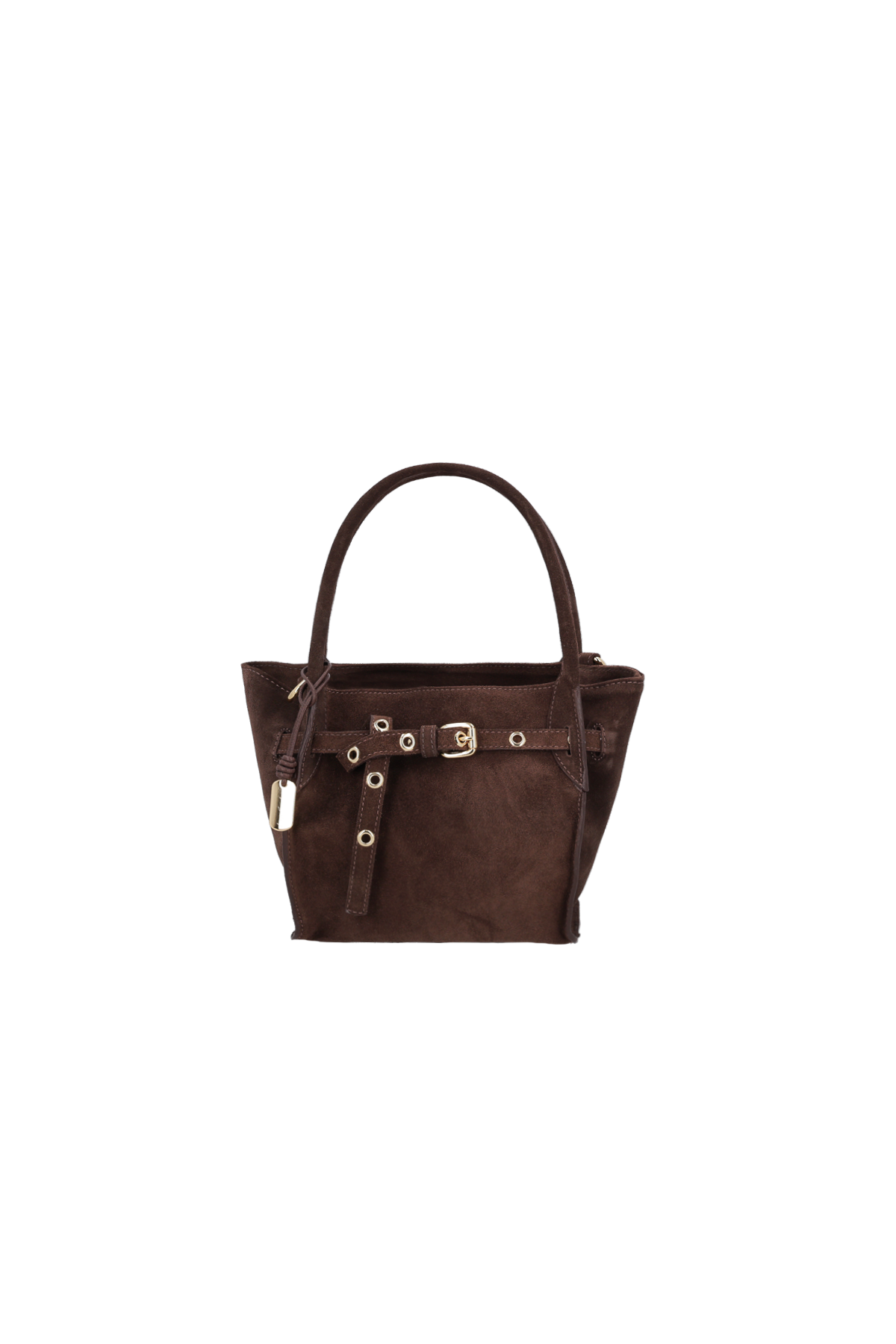 BOLSA PEQUENA EM CAMURÇA MARROM CAFÉ COM FIVELA