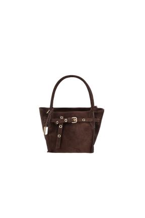 BOLSA PEQUENA EM CAMURÇA MARROM CAFÉ COM FIVELA