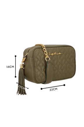 BOLSA MÉDIA EM COURO VERDE TOMILHO COM CORRENTE OURO
