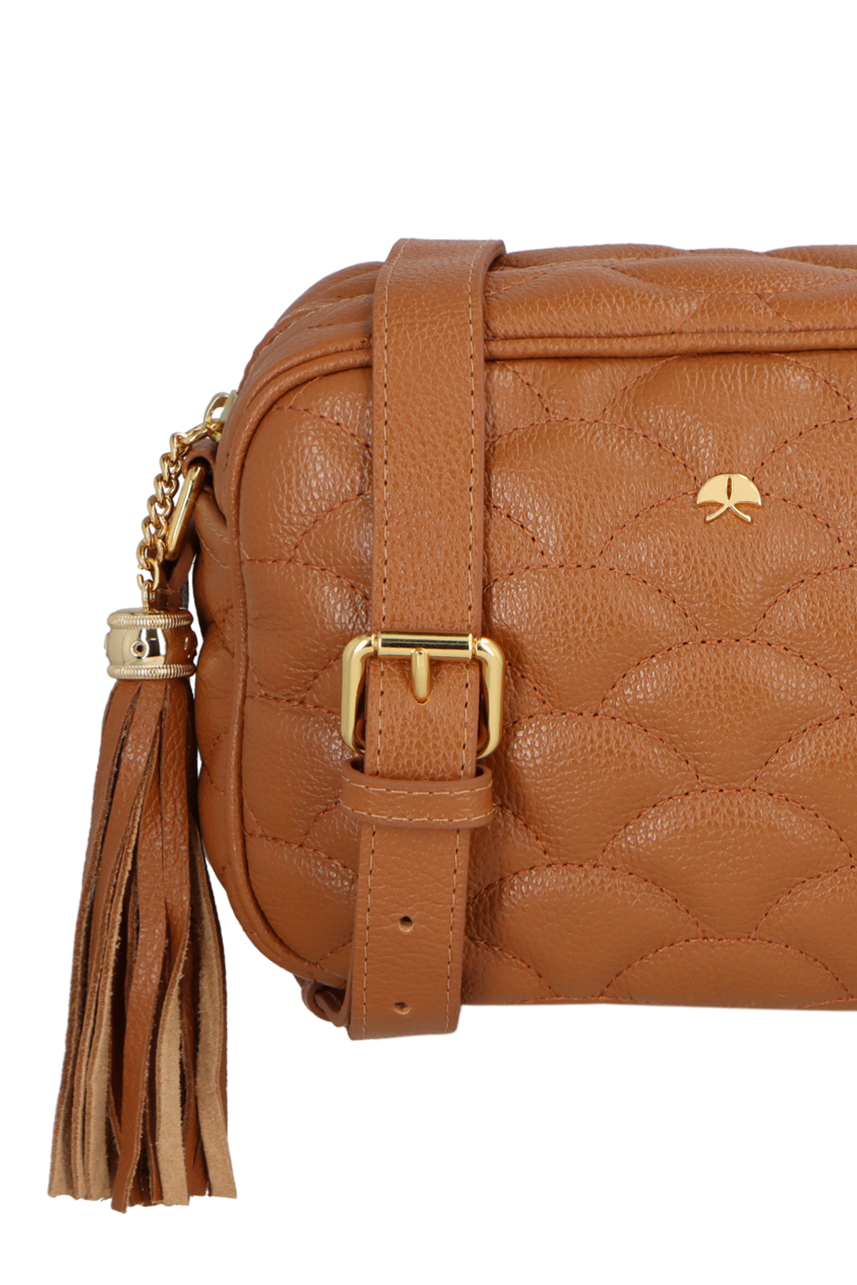 BOLSA MÉDIA EM COURO CARAMELO MATELASSÊ CALIANDRA