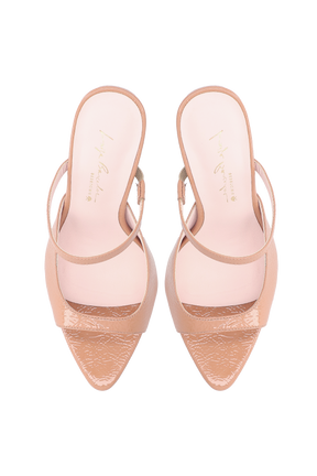 MULE EM VERNIZ BEGE BLUSH DE SALTO ALTO