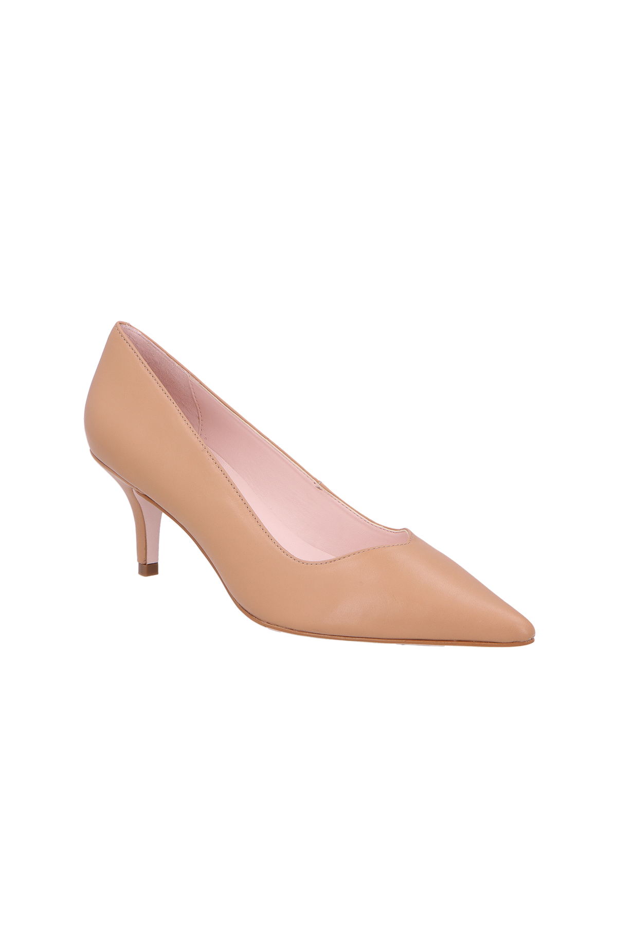 SCARPIN EM COURO BEGE BLUSH DE SALTO FINO MÉDIO E BICO FINO