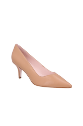 SCARPIN EM COURO BEGE BLUSH DE SALTO FINO MÉDIO E BICO FINO