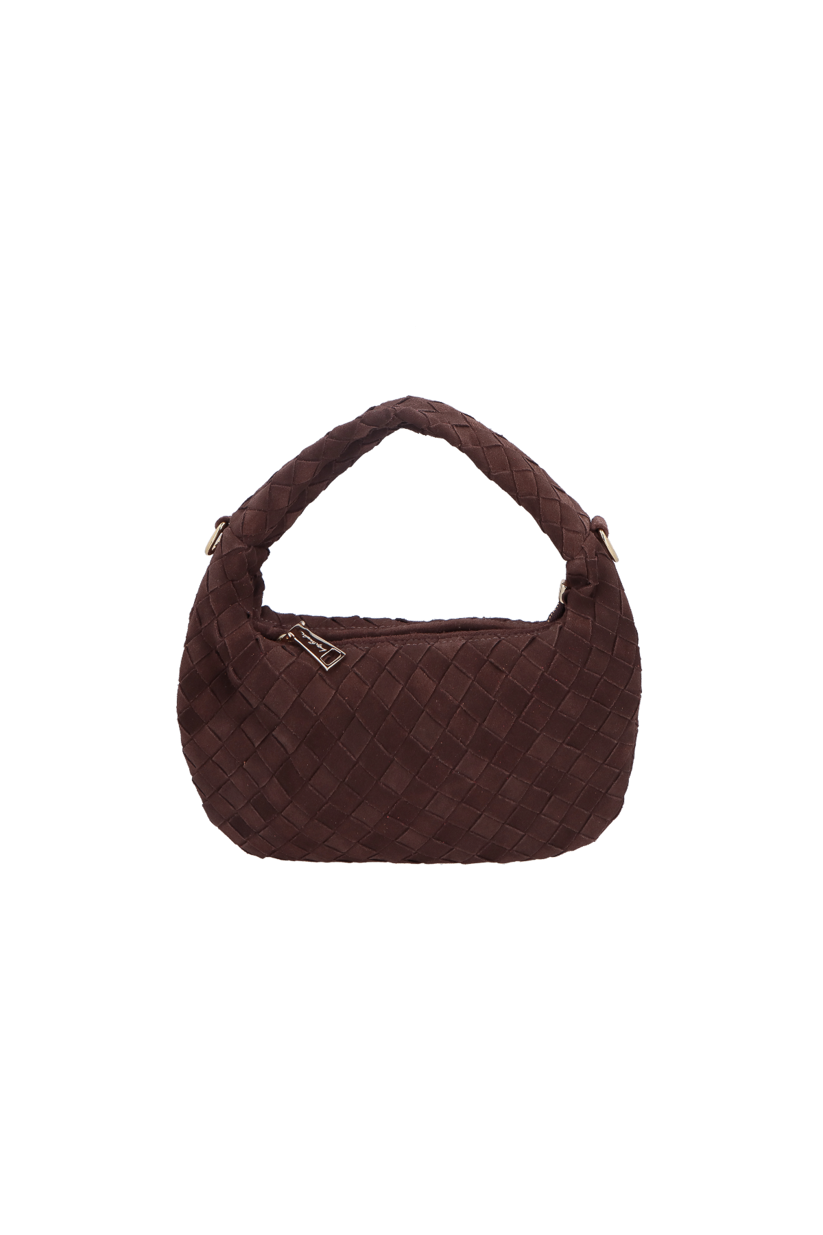 BOLSA HOBO DE ALÇA CURTA EM TRESSÊ DE CAMURÇA CAFÉ MÉDIA
